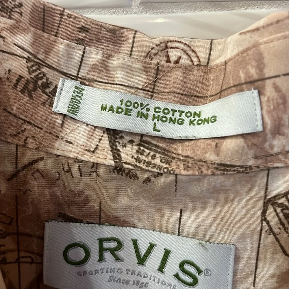 Vintage Orvis Camp Shirt Aviation Print Large Mail Passport Stamp World Map - Picture 5 of 7